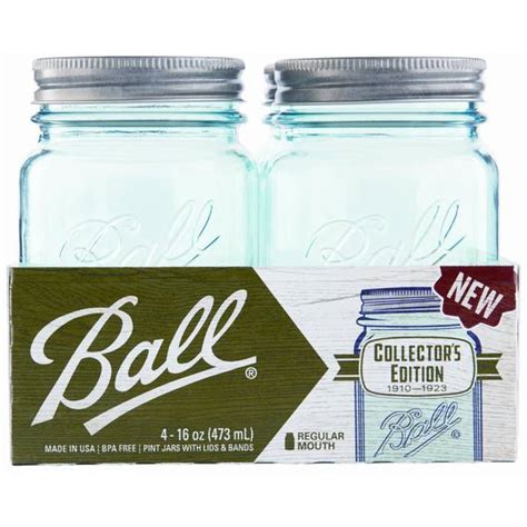 Ball 4 Pack Elite Regular Mouth Aqua Vintage Pint 16 Oz Mason Jars