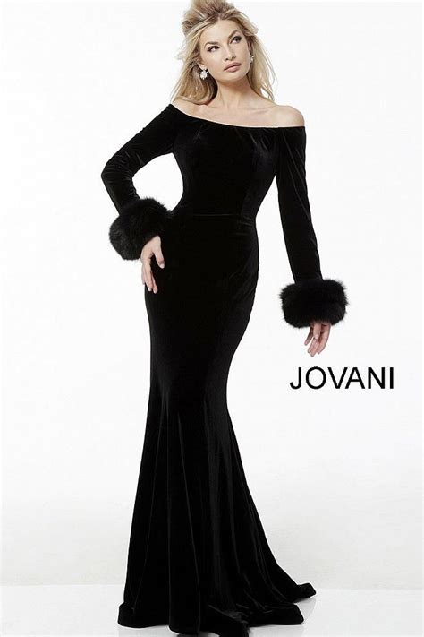 Jovani Black Velvet Off The Shoulder Long Sleeve Evening Dress 61706 In