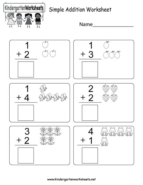 Simple Addition Sheets For Kindergarten