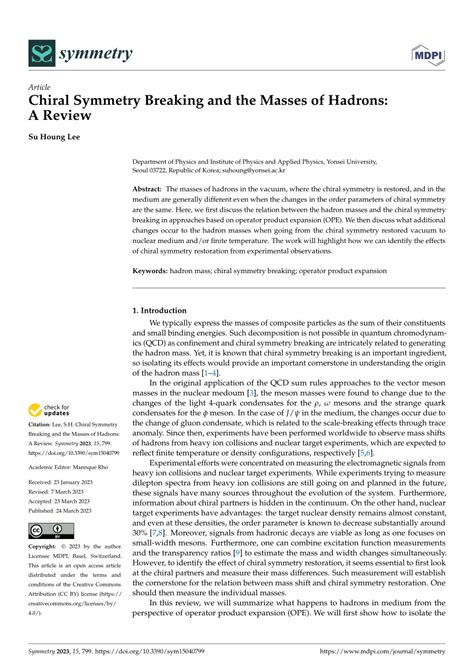 PDF Chiral Symmetry Breaking And The Masses Of Hadrons A Review