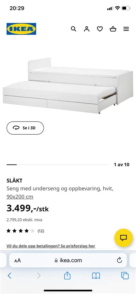 NY PRIS SLÄKT Seng med underseng og oppbevaring hvit 90x200 cm