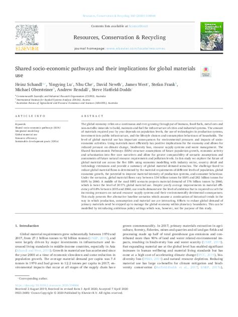 Pdf Shared Socio Economic Pathways And Their Implications For Global Materials Use