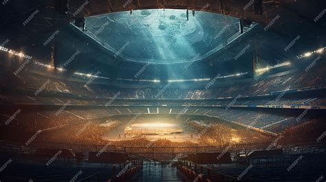 Premium AI Image | A view of the inside of a stadium with the lights on.