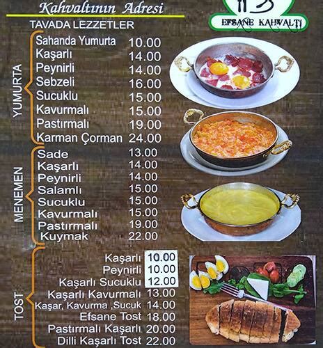 Menu at Efsane Kahvaltı Istanbul