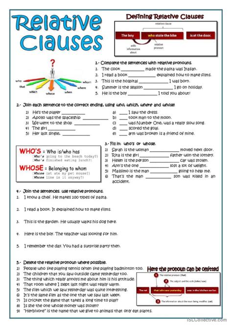 Relative Clauses General Gramma English Esl Worksheets Pdf And Doc