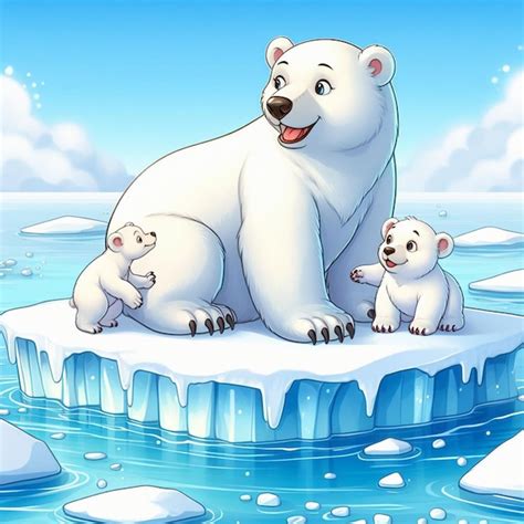 Premium Photo A Polar Bear And Her Cubs On The Edge Of An Ice Floe