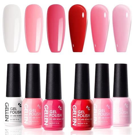 Amazon Gellen Red Gel Polish Set 6 Colors Red Rose Pink Jelly