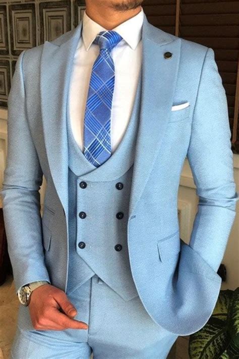 Wedding Suit Light Blue Double Breasted Vest Giorgenti Custom Suits