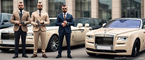 mafiosi standing  beige cars stable diffusion