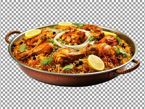 Premium PSD Plate Of Tasty Chicken Biryani With Leg Pieces And