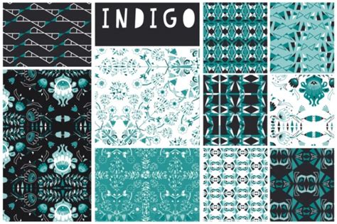 Indigo Pattern Set - Deep Blue Detailed Seamless Vector Patterns ...