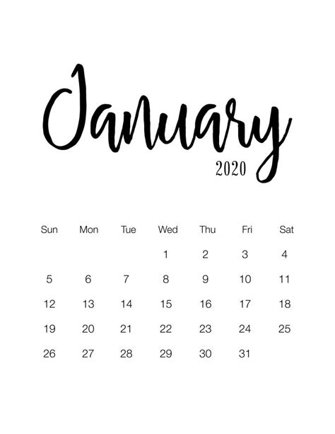 Free Printable 2020 Minimalist Calendar - The Cottage Market