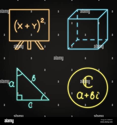 Iconos De Matemáticas De Neón En Estilo De Línea Expresiones De