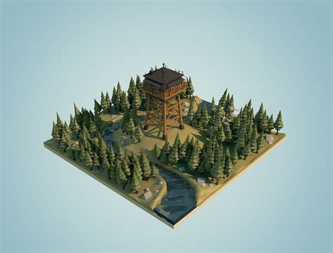 Low Poly Watchtower On Behance