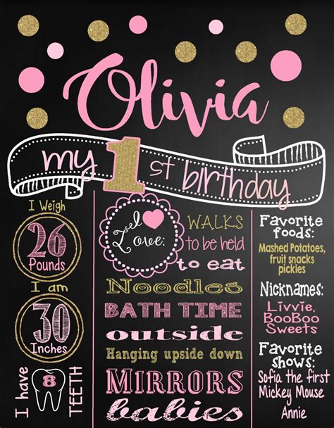 Pink And Gold Glitter First Birthday Chalkboard Poster Girl Etsy