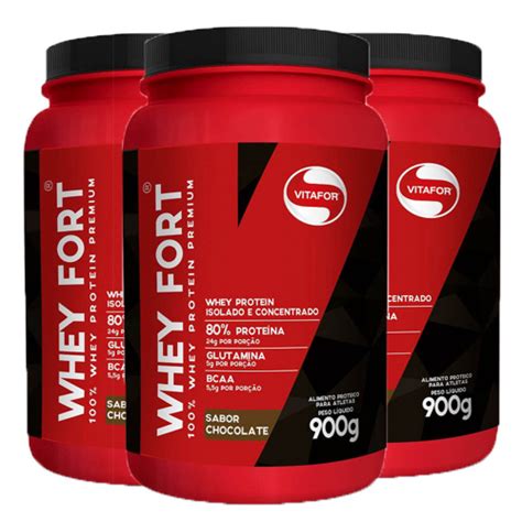 Kit 3x Kit 3x Whey Fort 900g Chocolate Whey Protein Isolado E