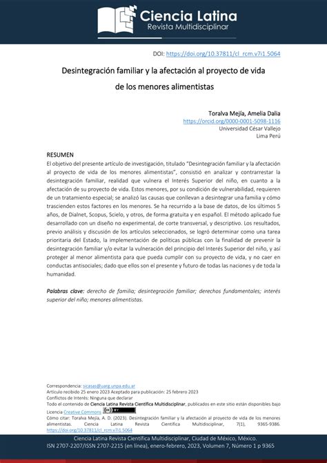 Pdf Desintegraci N Familiar Y La Afectaci N Al Proyecto De Vida De