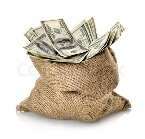 Money In The Bag Isolated On A White Stock Image Colourbox