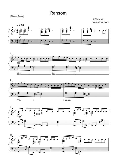 Lil Tecca - Ransom sheet music for piano download | Piano.Solo SKU PSO0015103 at