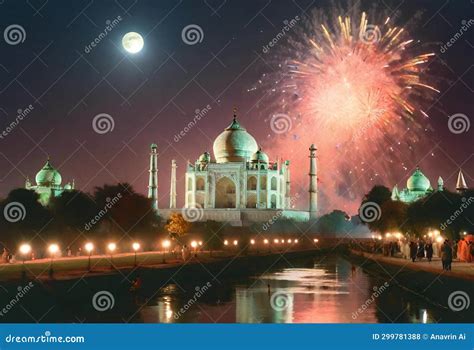 Taj Mahal Fireworks in the Sky. AI Generated Stock Illustration ...