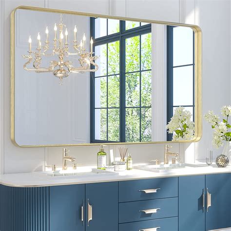 Tetote X Inch Bathroom Mirror Brushed Brass Metal Frame Vanity