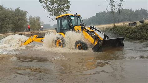 Jcb Backhoe Machine Washing In River And Making Fun Cleaning Dirty