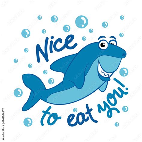 Hello, nice to (M)eat you!' funny vector text quotes and shark drawing ...