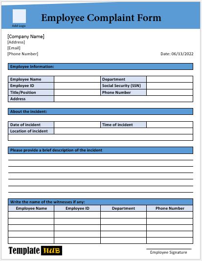 10 Free Employee Complaint Form Templates Ms Word Format