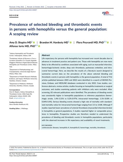 Pdf Prevalence Of Selected Bleeding And Thrombotic Events In Persons