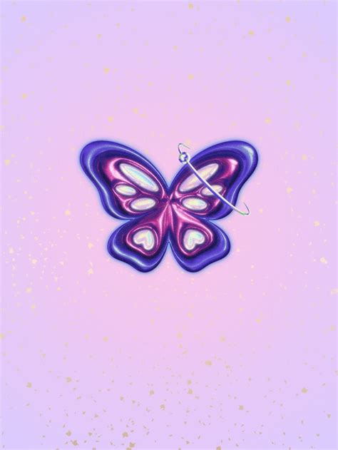 a purple butterfly flying through the air on top of a pink background ...