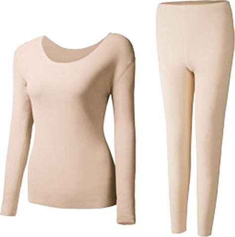 HTEZXFVX Women S Seamless Crew Neck Thermal Underwear Set Lightweight Long Johns Nude