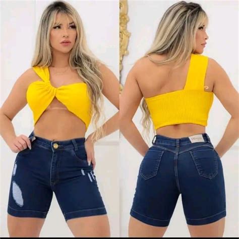 Shorts Jeans Feminino Rasgado Meia Coxa Cintura Alta Shopee Brasil