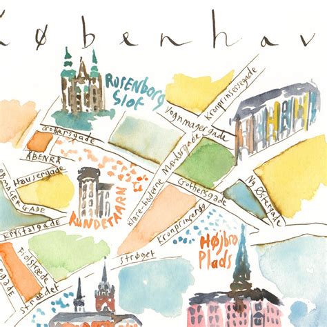 Copenhagen Wall Art Illustrated City Map Danish Illustration Etsy