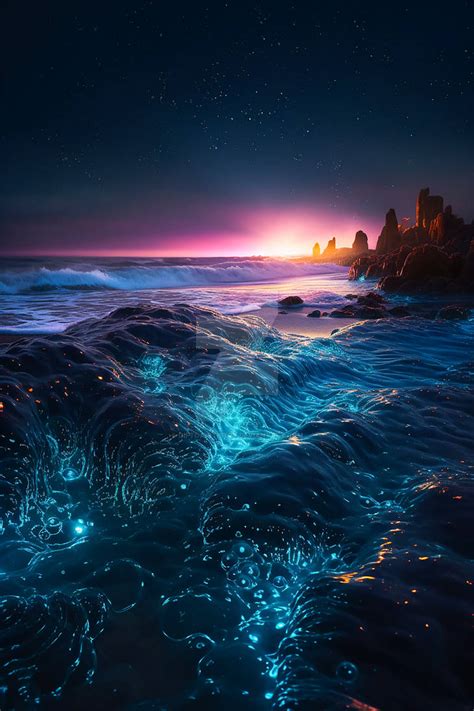 Bioluminescent Lights in the Dark Night Beach. AI by DiptoAIrtistry on ...