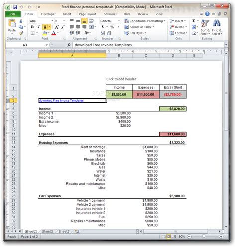 Excel Finance Personal Template - Download, Review, Screenshots