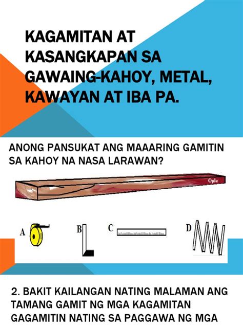 Epp 5 Q4 Week 2 Lesson 2 Kagamitan At Kasangkapan Sa Gawaing Kahoy Metal Kawayan At Iba Pa Pdf