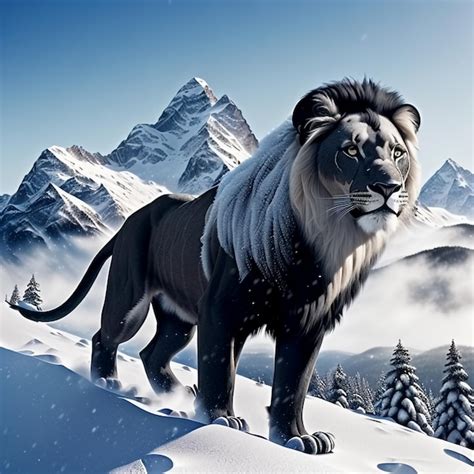 Premium Photo | Black lion on mountain background generative ai