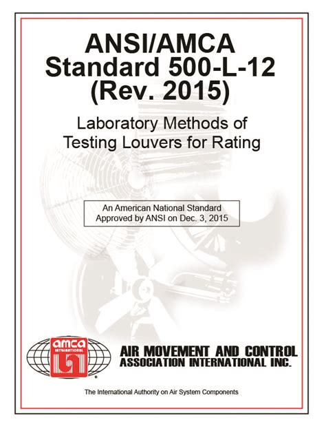 Ansi Amca Standard L Laboratory Methods Of Testing Louvers For