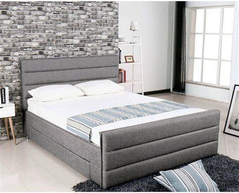 Mobilier Deco Victor Lit Contemporain X Cm En Tissu Gris Fonc