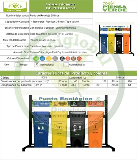 Punto Ecologico 35 Litros Con 4 Basureros Cod5008 Basureros Para Reciclaje Y Puntos Ecológicos