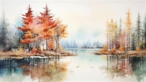 Premium AI Image | Watercolor Autumn Forest Reflections