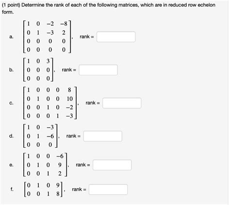 Solved 1 Point Determine The Rank Of Each Of The Following