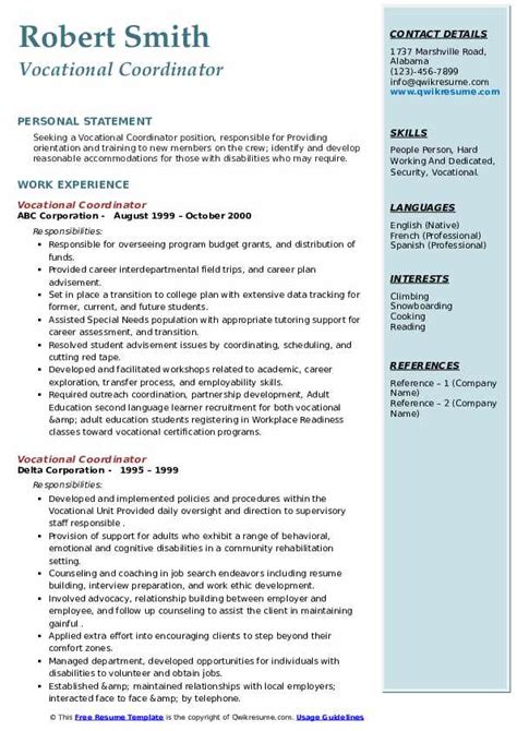 Vocational Coordinator Resume Samples | QwikResume