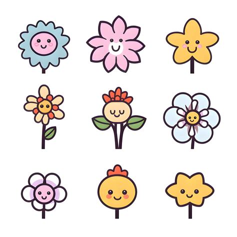 Kawaii Flowers Clipart Happy Flowers Free Commercial Use Smiley Flowers ...