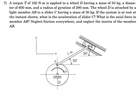 Solved 7 A Torque T Of 100 Nm Is Applied To A Wheel D Chegg