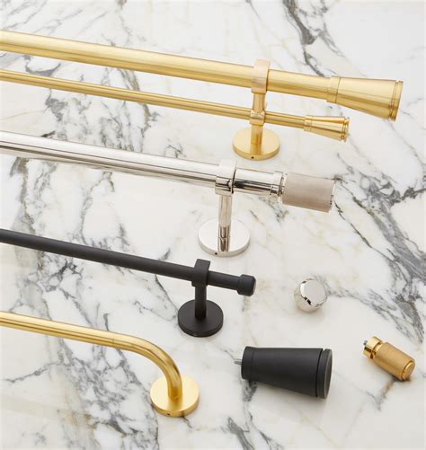 Double AdjustableTrask Drapery Rod Set - 60" - 108", Aged Brass | Rejuvenation Bathroom Ceiling ...