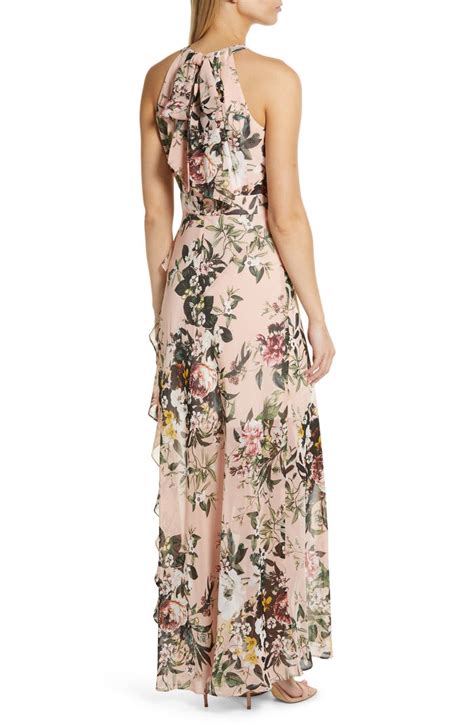 Eliza J Floral Print Halter Neck Asymmetric Hem Dress Nordstrom