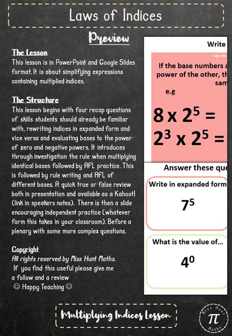 Laws Of Indices Exponents Multiplying Indices Lesson Teaching Resources