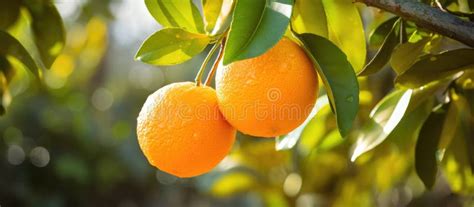 Two Seedless Tangerines Hang From A Citrus Tree Branch Stock Image