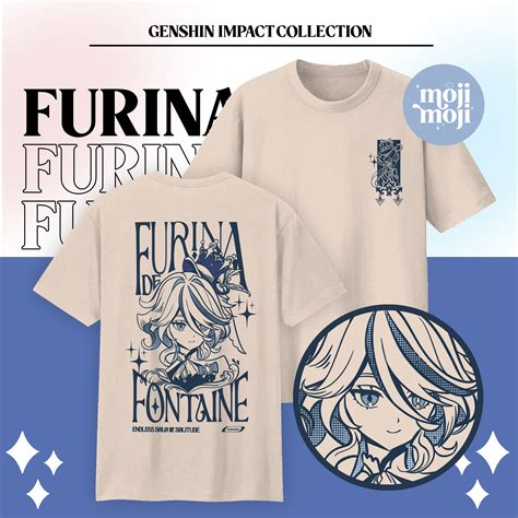 Genshin Impact Furina Shirt In Black White Khaki Hydro Archon